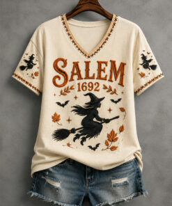 Salem 1692 V-Neck T-Shirt Witch Halloween Womens Apparel Cute Halloween Gifts For Her