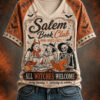 Salem Book Club V-Neck T-Shirt Halloween Reading Womens Clothing Presents For Mum