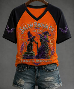 Salem Broom Co V-Neck T-Shirt Witchcraft Halloween Fan Merch Spooky Gifts For Sister