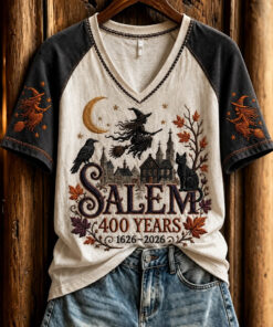 Salem Merch 400 Years V-Neck T-Shirt 1626 2026 Spooky Season Gothic Gifts For Halloween
