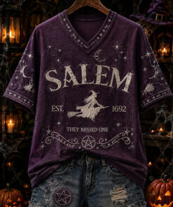 Salem V-Neck T-Shirt Salem Witch Trials 1692 Merch Halloween Gift Ideas For Mom