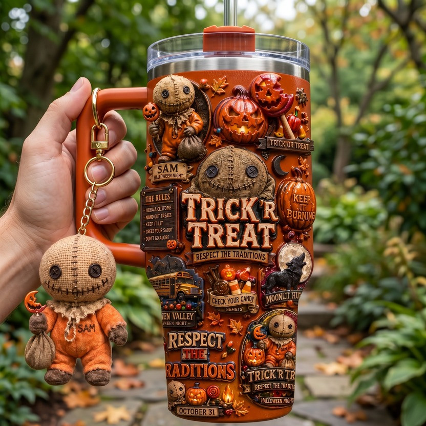Sam Trick Or Treat Handle Tumbler Halloween Horror Merch Spooky Gifts For Men
