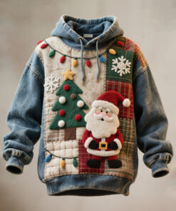 Santa Denim Hoodie Christmas Tree Mens Apparel Unique Xmas Gifts For Men