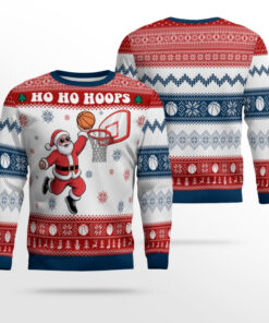 Santa Ho Ho Hoops Ugly Christmas Sweater Funny Holiday Gift For Basketball Fan