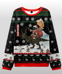 Santa Riding Dinosaur T-Rex Ugly Sweater Funny Dino Holiday Clothing Christmas Husband Gifts