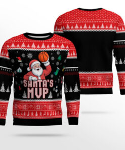 Santa's MVP Basketball Ugly Christmas Sweater Funny Holiday Clothing Gift