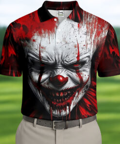 Scary Evil Clown Halloween Golf Shirt Creepy Pennywise Face Mens Clothes Gifts For Fan