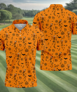 Skeleton Pattern Halloween Golf Shirt Spooky Skull Bones Mens Clothing