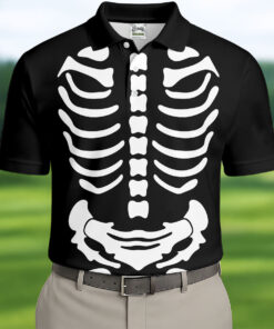 Skeleton Ribs Halloween Polo Shirt Spooky Anatomy Skull Bones Clothes Unique Gift For Him