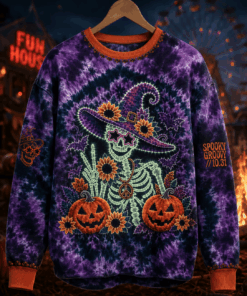 Skeleton Witch Tie Dye Sweatshirt Halloween Spooky Womens Apparel Gifts For Best Friend
