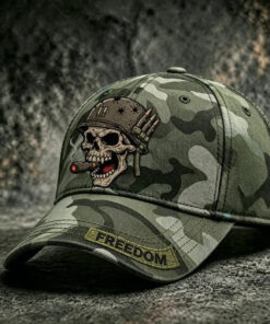 Skull Freedom Camo Hat Patriotic Military Mens Merch US Pride Gift For Dad