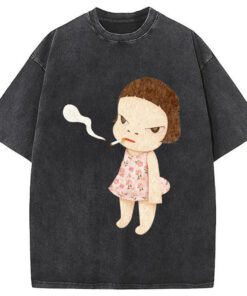 Smoking Girl Washed T Shirt Everyday Comfort Graphic Shirt Gifts For Friends Gypsysystersgift - Homegiftaura
