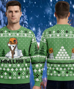 Snow Golem Pumpkin Minecraft Merch Ugly Sweater Pixel Gamer Christmas Gifts For Him