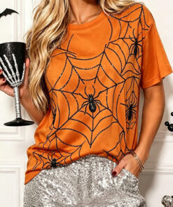 Spider Web Halloween T-Shirt Spiders Spooky Season Clothes Halloween Gift For Sister