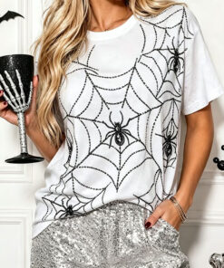 Spider Web T-Shirt Halloween Spiderweb Womens Clothes Halloween Presents For Wife