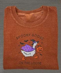 Spooky Goose On The Loose T-Shirt Funny Halloween Witch Goose Clothing Gift Ideas For Her