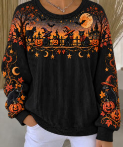 Spooky Halloween Black Cat Sweater Haunted Pumpkin Goth Clothing Mom Gifts