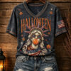 Statue Of Liberty Halloween V-Neck T-Shirt Pumpkin Patriotic Witchy Merch US Flag Gifts