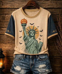 Statue Of Liberty Pumpkin T-Shirt Funny Patriotic Halloween Clothing Halloween Gifts For Daughter
