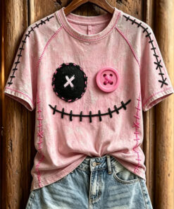 Stitched Doll Face T-Shirt Halloween Spooky Merch Apparel For Spooky Lover