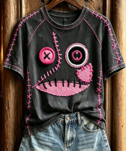 Stitched Monster Face T-Shirt Halloween Spooky Tee Halloween Gifts For Girlfriend