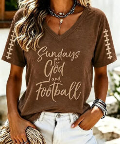 Sundays Are For God V-Neck T-Shirt Christian Sport Womens Apparel Gifts For Best Friend