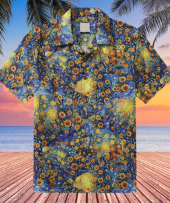 Sunflower Starry Night Hawaiian Shirt Van Gogh Aloha Shirt Sunflower Themed Gifts - Homegiftaura