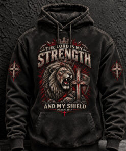 The Lord Is My Strength Hoodie Christian Lion Cross Clothes Faith Gifts For Men