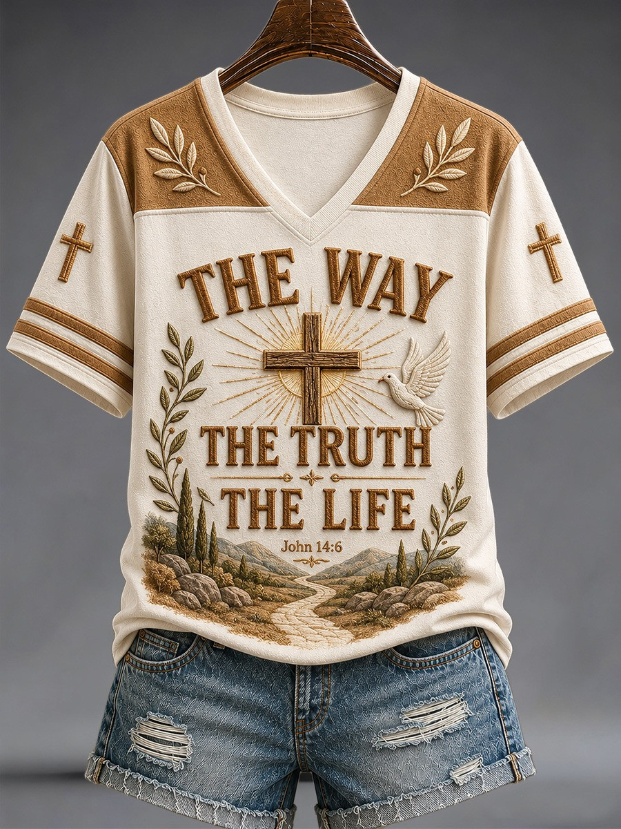 The Way The Truth The Life V-Neck T-Shirt Christian Womens Clothes Religious Gift Ideas