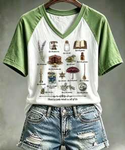 There's A Little Witch In All Of Us V-Neck T-Shirt Halloween Clothing Spooky Seasons Gifts