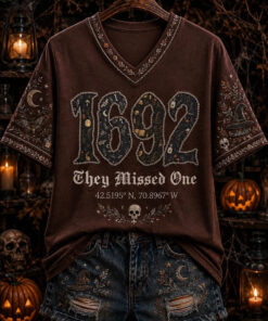 They Missed One 1692 V-Neck T-Shirt Salem Witch Halloween Apparel Presents For Her