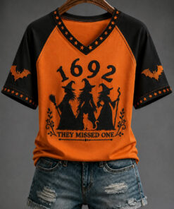 They Missed One 1692 V-Neck T-Shirt Salem Witch Womens Apparel Halloween Gifts For Mum