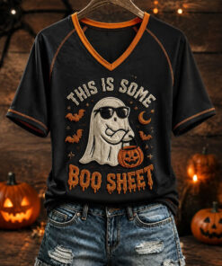 This Is Some Boo Sheet V-Neck T-Shirt Halloween Ghost Womens Apparel Gifts For Womens