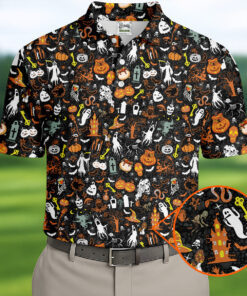 Trick Or Treat Halloween Polo Shirt Cute Ghost Pumpkin Mens Apparel Festive Holiday Gift
