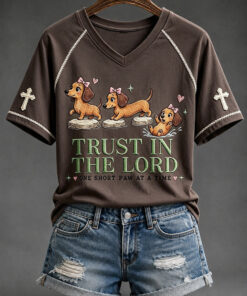 Trust In The Lord V-Neck T-Shirt Dachshund Christian Womens Clothing Gifts For Friend