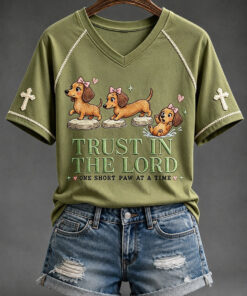 Trust In The Lord V-Neck T-Shirt Funny Dachshund Christian Clothing Gifts For Daughter