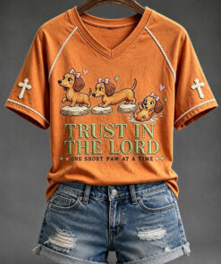 Trust In The Lord V-Neck T-Shirt Funny Dachshund Faith Womens Apparel Religious Gift For Her