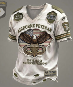 US Army Merch 250 Years Of Freedom V-Neck T-Shirt Airborne Veteran Gifts