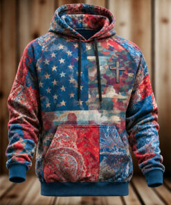 US Army Merch Cross US Flag Camo Hoodie Faith Patriotic Military Gifts
