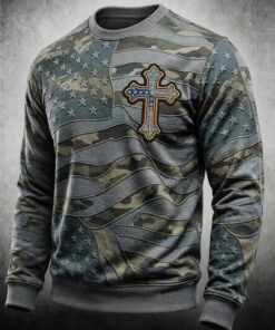 US Soldier Merch Veteran Cross Camo Sweatshirt American Flag Military Proud Veteran Gift