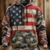 US Veteran Merch American Flag Cross Camo Hoodie Military Faith Gift For Him