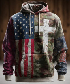 US Veteran Merch American Flag Cross Camo Hoodie Military Gifts For Faith Husband