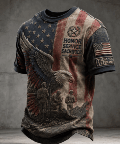 US Veteran Merch Honor Service Sacrifice T-Shirt US Flag Bald Eagle Gifts For Men