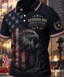 US Veteran Merch Never Forgotten US Bald Eagle Polo Shirt Military Gifts For Men