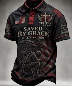 US Veteran Merch Saved By Grace Polo Shirt US Bald Eagle Military Gifts For Army