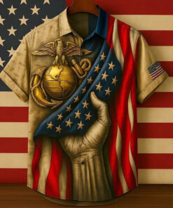 USMC Marine Corps American Flag Short Sleeve Shirt Button Hawaiian Shirt Patriotic Apparel - Homegiftaura