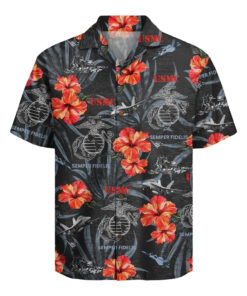 USMC Semper Fidelis Hawaiian Shirt Hibiscus Tropical Aloha Shirt Gifts For Marines Veteran - Homegiftaura