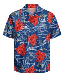 USMC Veteran Semper Fidelis Hawaiian Shirt Hibiscus Tropical Aloha Shirt Gifts For Veteran - Homegiftaura