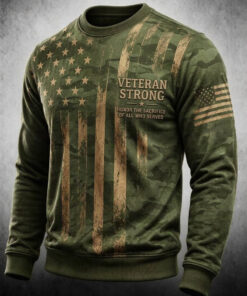 Veteran Strong Camo Sweatshirt US Flag Military Mens Apparel Husband Gifts