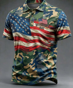 Veterans Day Camo Polo Shirt US Flag Mens Apparel Honor Gifts For Husband